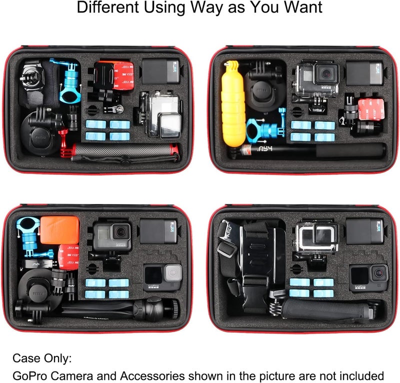 HSU Large Carrying Case for GoPro Hero 13, 12, 11, 10, 9, 8, 7, 6, 5 Black, AKASO Campark and Accessories by with Carry Handle and Carabiner Loop - Portable and Shock (Green Logo) - Image 5